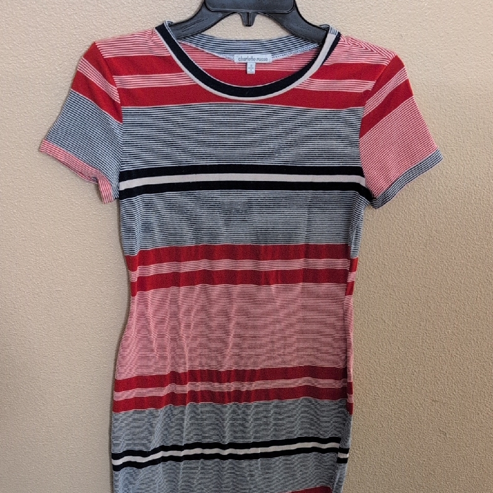 Charlotte Russe Red and Navy Blue Striped Dress